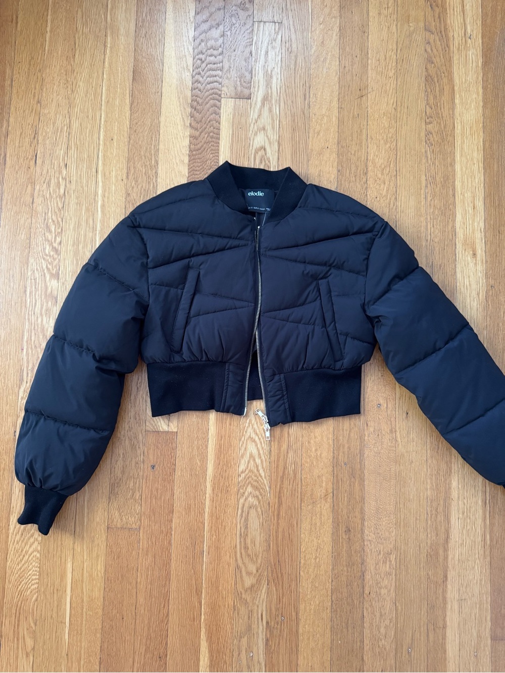 Elodie Black Quilted Bomber with Ribbed Collar